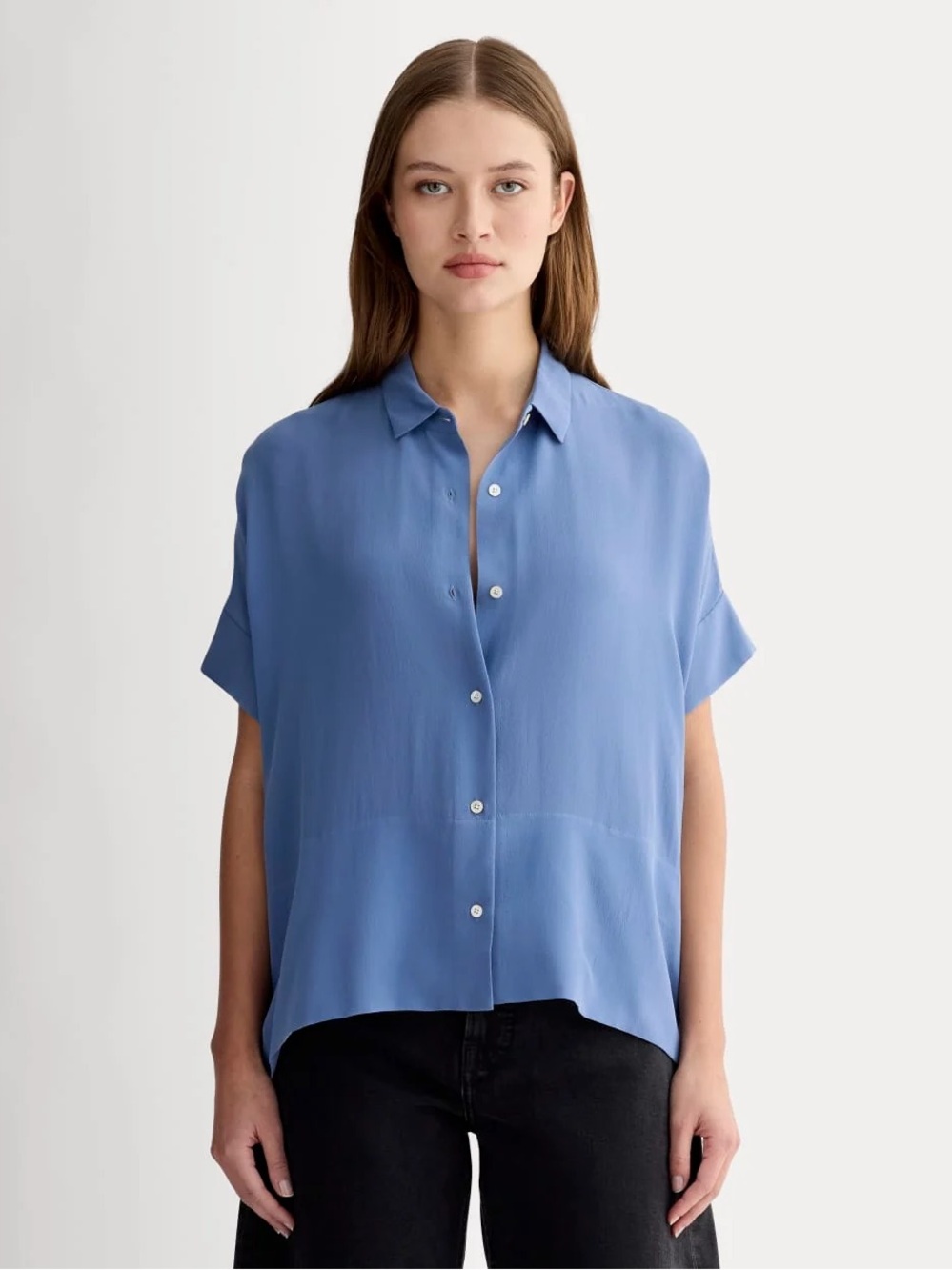 Everlane The Boxy Shirt in Washable Silk | French Blue size 8